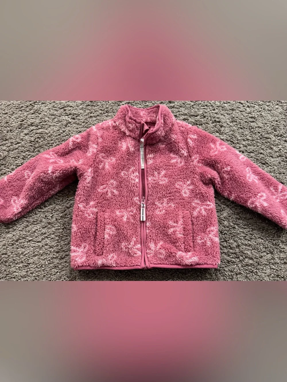 Cat & Jack Plush Pink Sherpa bows Zip Jacket 2T